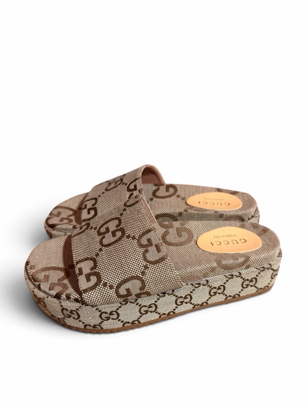 NEW Gucci Beige and Brown GG Canvas Slide Mules 37